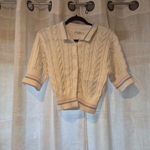 Vintage Cream and Pink Cable Knit Cardigan